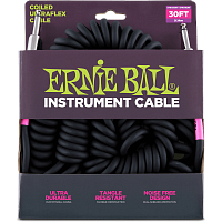 Ernie Ball 6044 кабель инструментальный, витой, с прямыми джеками, 9 метров, черный