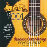 LA BELLA 2001 Flamenco Hard  струны для классической гитары - чёрный нейлон/обмотка серебро/суммарное натяжение 40,05 кг