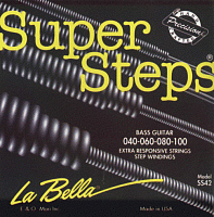 LA BELLA SS42  струны для бас-гитары (без обмотки в начале) - (040-060-080-100), сталь, круглая обмотка никель, серия Super Steps.