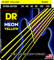 DR NYB6-30/120 струны для 6-струнной бас-гитары, калибр 30-120, серия HI-DEF NEON™, обмотка никелированная сталь, покрытие люминесцентное