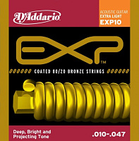 D'ADDARIO EXP10 струны для акустической гитары, бронза 80/20 в оболочке, Extra Light 10-47, 6-гранный корд