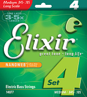 ELIXIR 14077 струны для бас гитары NanoWeb Medium (045-065-085-105) - 4 Long Scale