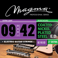 Magma Strings GE110ED  Струны для электрогитары, серия Coated Nickel Plated Steel, калибр: 9-11-16-24-32-42, обмотка круглая, никелированная сталь, с покрытием, натяжение Extra Light