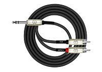 Kirlin Y-344PR 3M BK кабель Y-образный, стереоджек 6.3 мм - 2 x RCA, 5.5 мм, длина 3 метра
