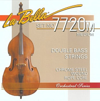 LA BELLA 7720M  струны для контрабаса (G,D,A,E-Medium, 7725- высокая С -Light или Medium, 7726 - низкая С-расширенная шкала), хромированная сталь, плоская обмотка