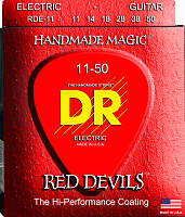 DR RDE-11 струны для электрогитары, калибр 11-50, серия RED DEVILS™, обмотка никелированная сталь, покрытие есть
